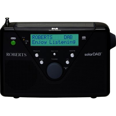 Roberts Solar DAB 2 Black - Portable DAB/FM RDS Solar Powered Digital Radio with Built-in Battery/Solar Charger and Line-in Socket Roberts Solar DAB 2 Black - Portable DAB/FM RDS Solar Powered Digital Radio with Built-in Battery/Solar Charger and Line-in Socket